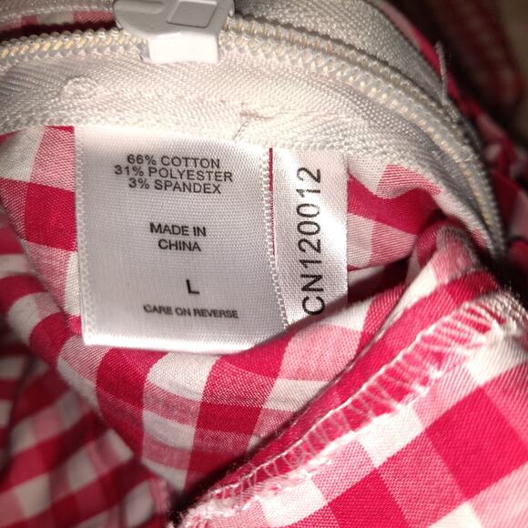 7th Ave New York & Co GINGHAM RED WHITE Halter Style Top FUNKY Checkered Sz L - Picture 7 of 15